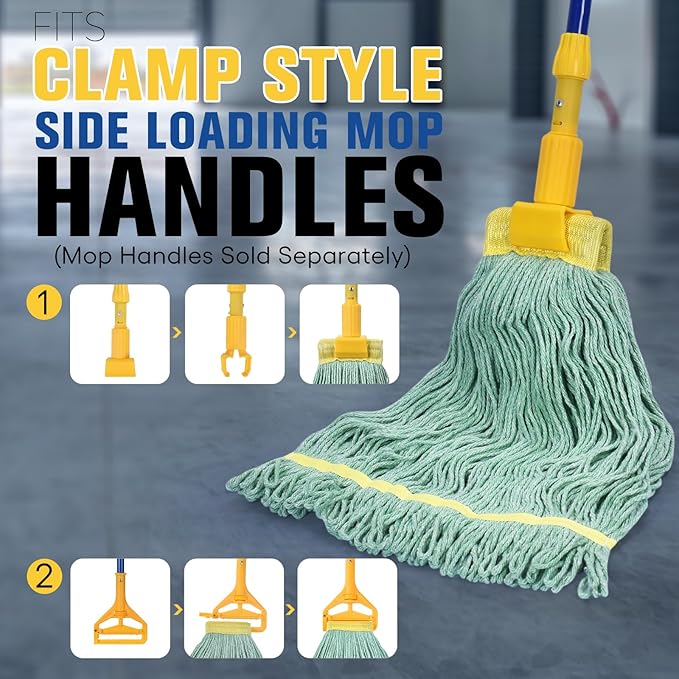 Matthew Cleaning Commercial Mop Head Replacement, 5 Inch Wide Headband, Looped End Cotton Blend String Wet Mops for Floor Cleaning, 18 oz Medium, 1-Pack Green