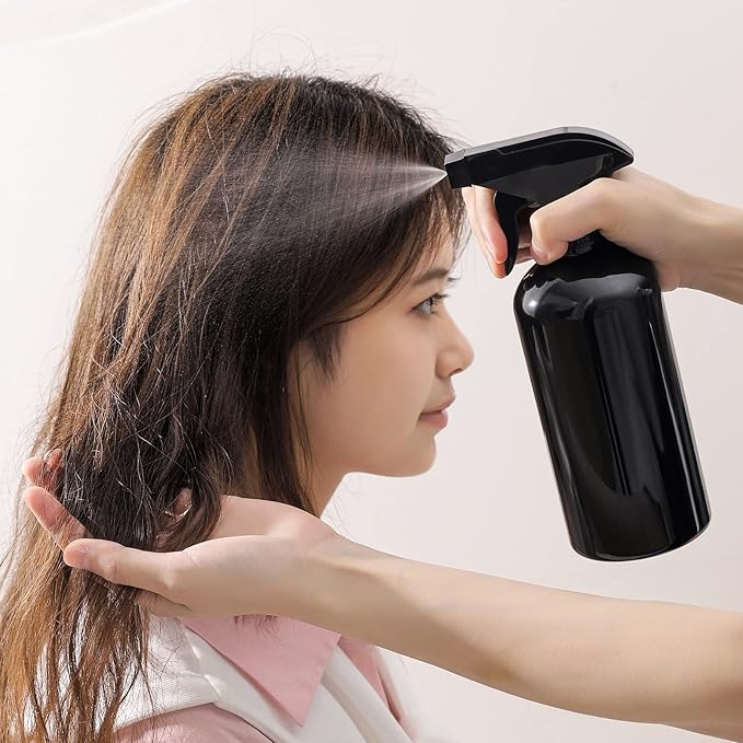 UUJOLY 17 oz Plastic Spray Bottle Trigger Empty Spray Bottles Clear Refillable Container for Water, Essential Oils, Hair, Cleaning Products, Adjustable Head Sprayer and Stream, Black, 2 Pack