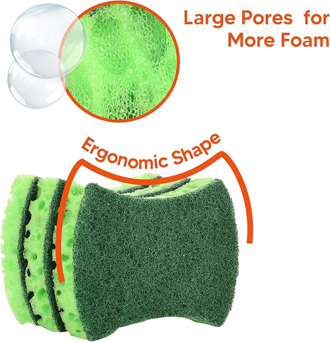 Macromax Coral Sponge – Ergonomic Heavy Duty Scrub Sponge for Kitchen – Large Pores for Extra Foam – Non-Scratch Dish Scrubber for Pots, Pans & Grills, 3-Pieces