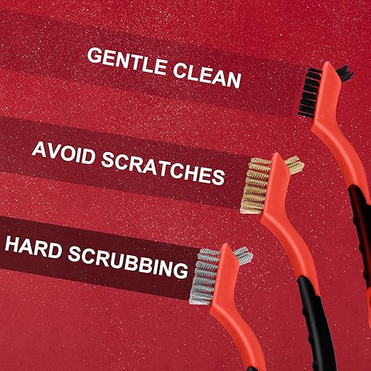 MAXMAN Wire Brush Set 6Pcs, Small Wire Brushes for Cleaning, Rust Remover, Scrub Brush, Detailing Brush, Metal Brush, Stainless Steel/ Brass/ Nylon Bristles Bristle Brush, Scratch Brush, (Red)