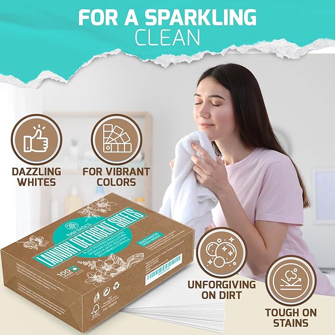 Laundry Detergent Sheets - Ocean Breeze Scent - Zero Waste, Plastic Free Natural Soap - Travel Size Essentials for Washing Clothes, 100 Loads