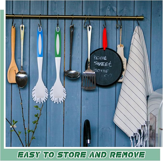 Hsei 20 Pcs Blue and Green Kitchen Scrub Dish Brush Bulk with 11 Inch Anti Slip Handle Cleaning Dish Scrubber with Stiff Bristles Washing Scrub Brushes for Housekeeping for Pots and Pans, Kitchen Sink