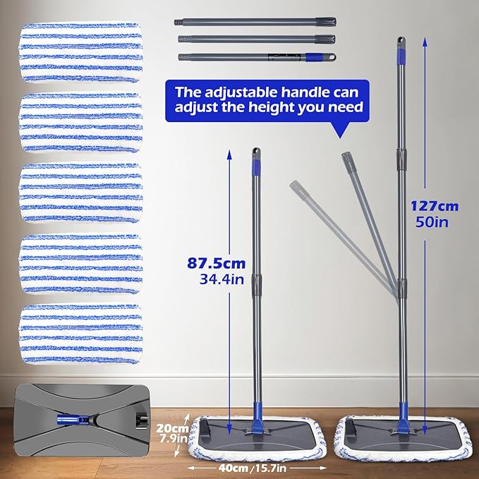 Masthome Microfiber Mop,Large Surface Flat Mop with 5 Reusable Pads,Hardwood Floor Mops for Dry and Wet Use,Microfiber Mops for Floor Cleaning-1 Cleaning Scraper Included