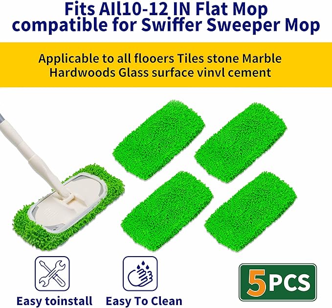 5 Pack Wet Mop Pads Refills for Swiffer Sweeper Mop Microfiber Reusable Replacement Mopping Pad for Surface Hardwood Floor Cleaning Mops Pads