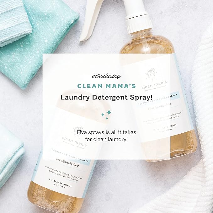 Clean Mama Laundry Detergent Spray & Pre-Treater Refill - Natural Laundry Detergent Soap for Sensitive Skin - Eco-Friendly, HE Compatible - Unscented - 64+ Loads of Laundry, 32 oz