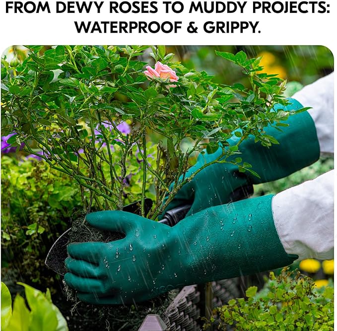 Vgo... Household Cleaning Gloves,Double-layer,Lined Dishwashing Gloves,Long Sleeves for Kitchen,Bathroom Cleaning(TP1117)