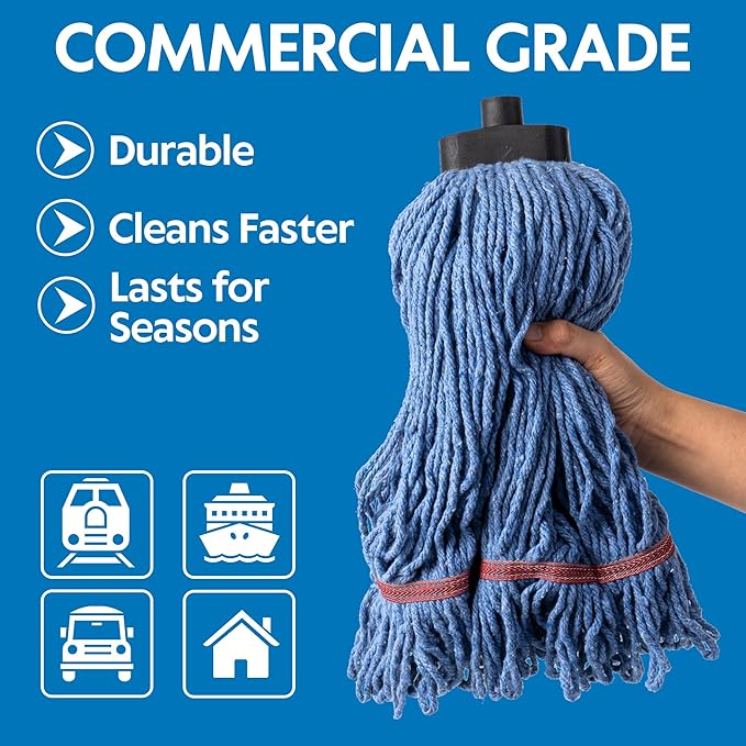 Matthew Large Commercial&Residential Mop Heavy Duty Industrial Mops w/Screw-on handle(Fit Standard American Screw)Looped-End String Wet Cotton Mops for Home,Office,Warehouse - 1 Set&2 Mop Replacements