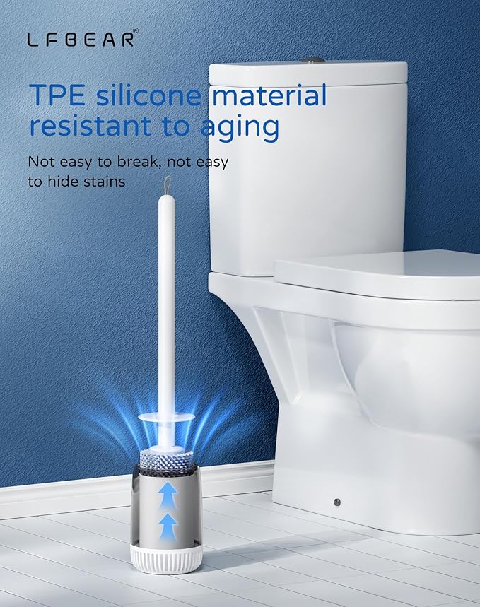 Toilet Brush and Holder Set for Bathroom, Deep Cleaning & No-Scratch Toilet Bowl Scrubber, Hygienic & Flexible Rubber Brush Head-for Modern Bathroom & RV