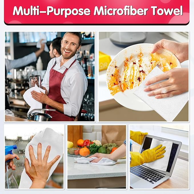 FIXSMITH White Microfiber Cleaning Cloth, Pack of 100, 11.5"X11.5" Cleaning Rags for Housekeeping and Kitchen, Reusable Shop Towels, Microfiber Towels for Cars, Lint Free, Scratch-Free