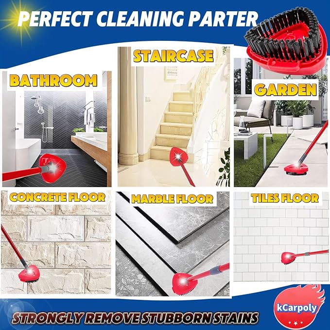 Spin Scrub Brush, 2 Pack Mop Head Replacements Compatible for O Ceda RinseClean 2 Tank System, Hard Bristle Cleaning Brush for Tile, Shower Cleaner Scrubber Brush, with Mop Base