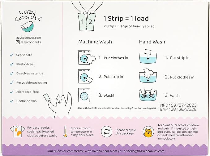 LAZY COCONUTS Eco Friendly, Plant Powered Laundry Detergent Strips - 100 Loads - Fragrance Free, Unscented, Ultra Concentrated, Earth Friendly No Plastic - Light, Perfect For Home, Travel, Camping