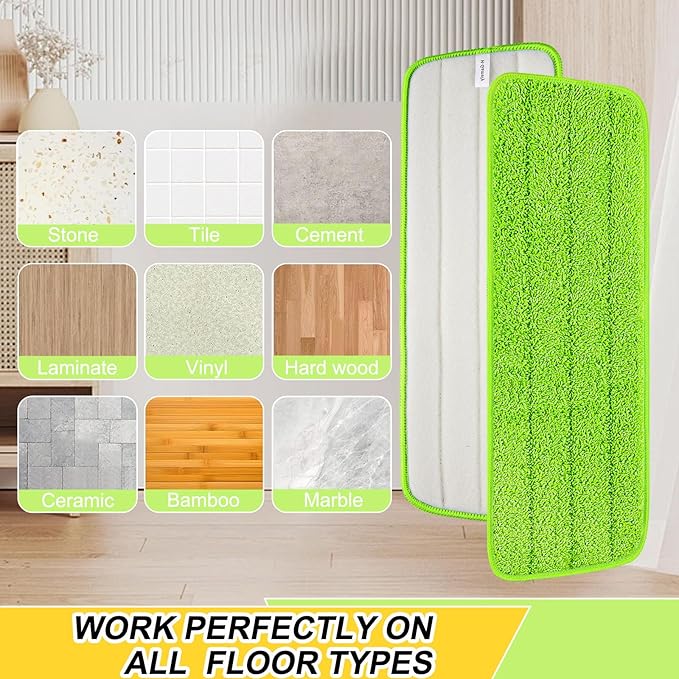 Set of 3 Microfiber Spray Mop Replacement Heads for Wet/Dry Mops Reusable Replacement Refills Fits for Bona Floor Care System (green)