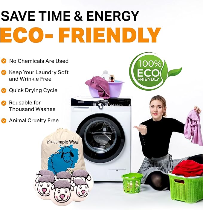 Wool Dryer Balls Organic Felt 6 Pack Laundry Fabric Softener, Extra Large Reusable Handmade Natural Sheep Wool Lint Wrinkle Free Anti Static Baby Safe (Sheep)