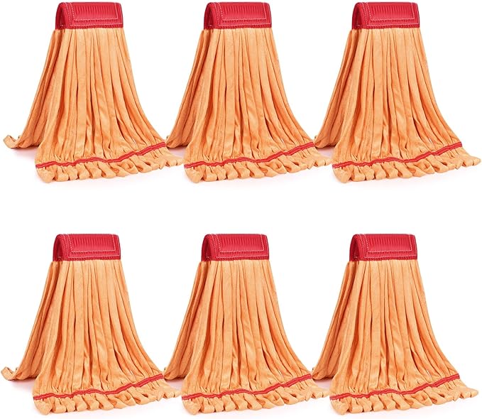 Matthew Cleaning Microfiber Tube Mop(Meduim,Orange,6Pack) Heavy Duty Mop Head Replacement,Excellent Absorbency,Premium launderability,Reusable,Loop end for Home,Commercial and Industrial Use