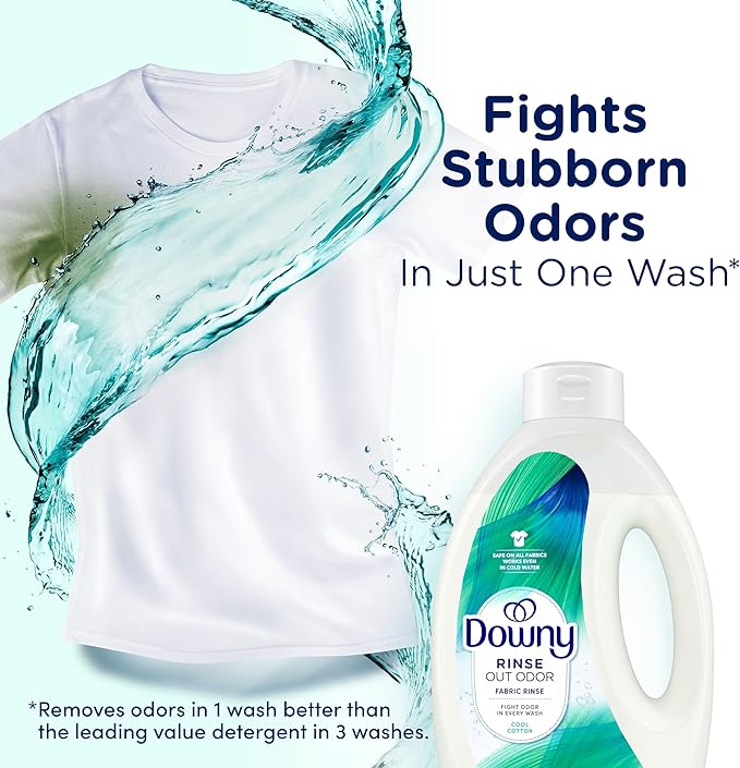 Downy Rinse Laundry Odor Remover, Cool Cotton Scent, 62 fl oz, Fabric Softener and Laundry Odor Removal Rinse, Fights Odors at the source, HE Compatible