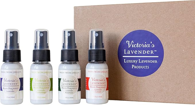 Victoria's Lavender Room Spray - All Natural Home - Pure Essential Oil Concentrated, Air Freshener & Bathroom Odor Eliminator, Luxury Room Spray, Made in the USA, Assorted 4-Pack (1 Fl Oz each)