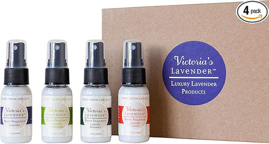 Victoria's Lavender Room Spray - All Natural Home - Pure Essential Oil Concentrated, Air Freshener & Bathroom Odor Eliminator, Luxury Room Spray, Made in the USA, Assorted 4-Pack (1 Fl Oz each)