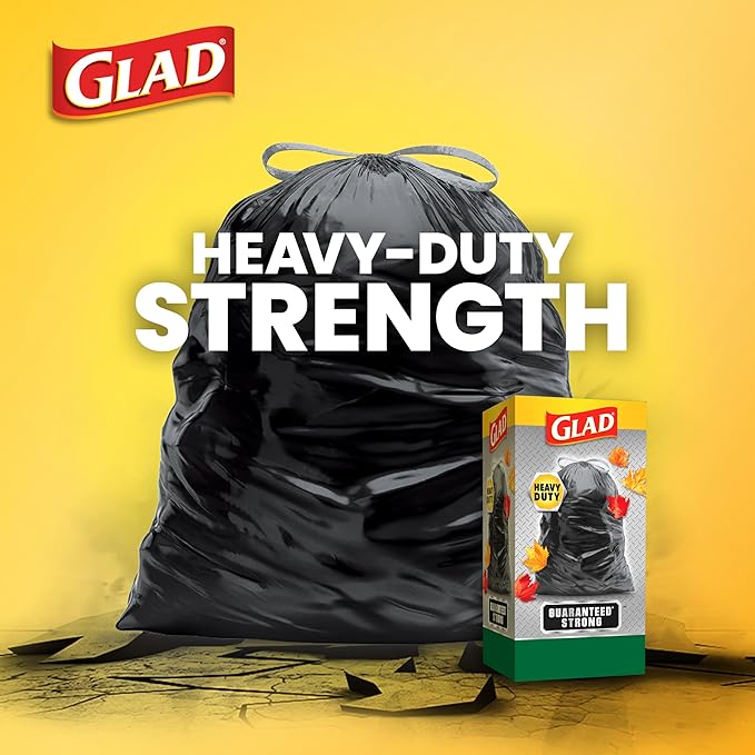 Glad Large 30 Gallon Trash Bags, Unscented Heavy Duty Garbage Bags, Forceflex with Drawstring, 30 Count (Packaging May Vary)
