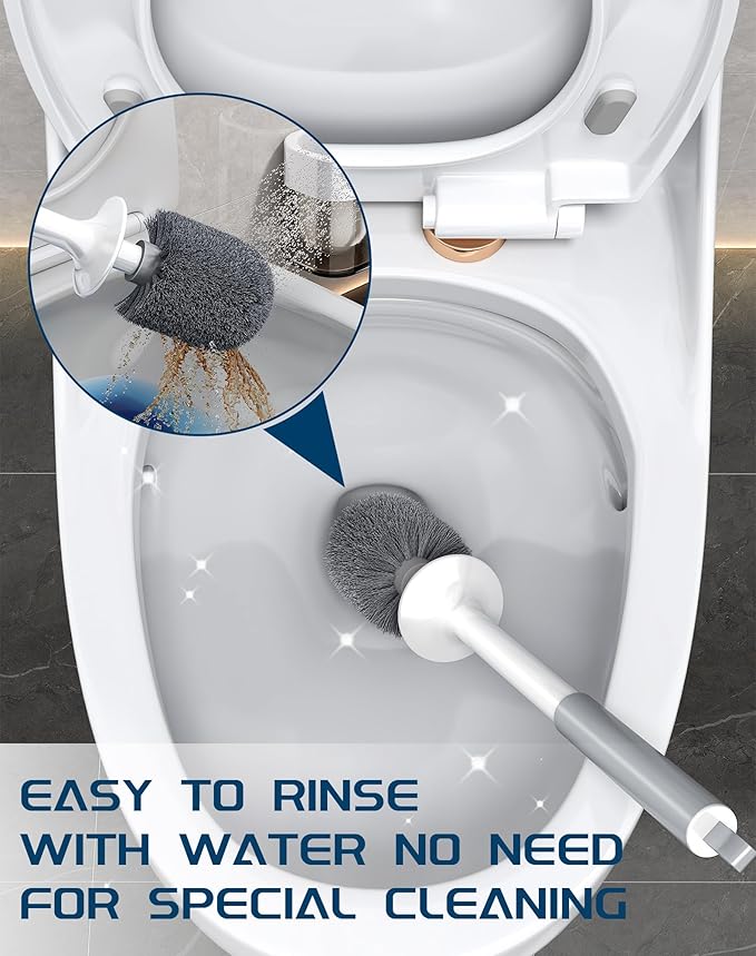 Toilet Brush and Holder Set, 2 Pack Wall-Mounted and Free-Standing Dual Use Toilet Scrubber with Half-Round Design, High-Density Bristle Head, Plastic Toilet Bowl Brush Cleaner for Bathroom (Square)