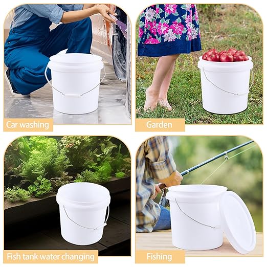 4-Gallon White Bucket Pail Container with Air Tight Lid, Plastics Food Grade Buckets Pail (4 Pack)