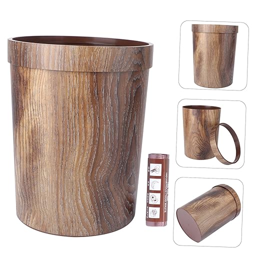 Mobestech 13 Gallon Brown Polypropylene Trash Can with Wood Grain Design