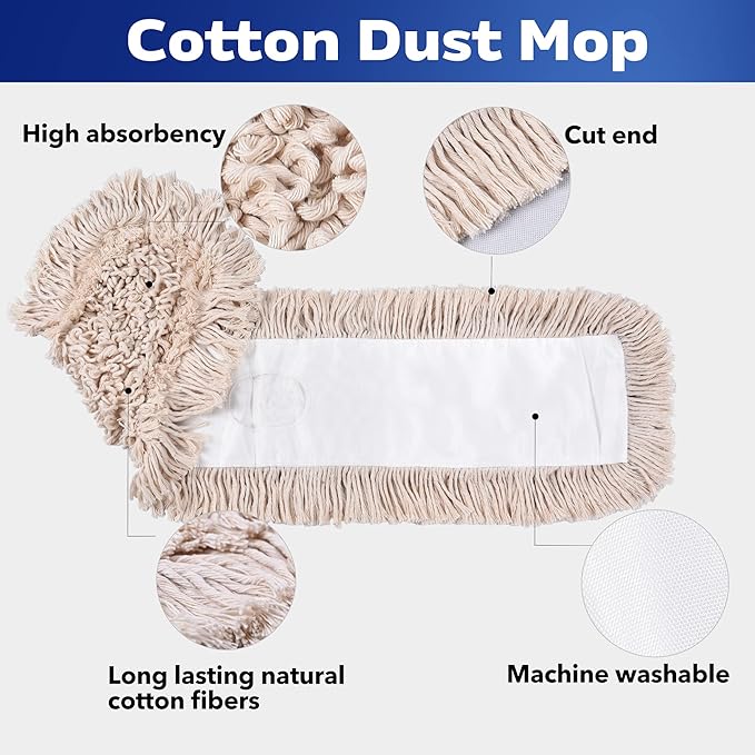 Matthew Cleaning 36'' Cotton Dust Mop Refill Washable Thick Tufted Replacement Heads for Residential & Commercial Use Fit All 36'' Dust Mop Frames, Hardwood, Laminate, Concrete Floors 3 Pack