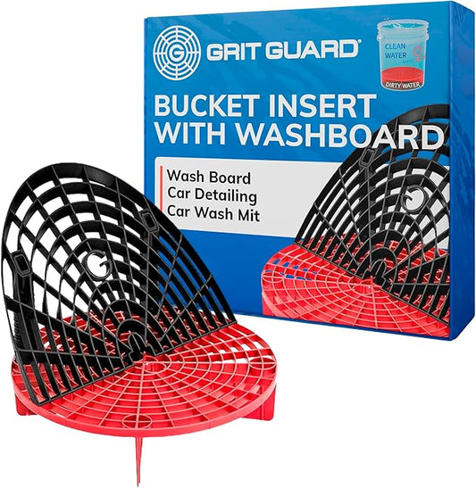 The Original Grit Guard Bucket Insert with Washboard Combo | Removes Dirt from Wash Mitt for Detailing | Car Wash Bucket Insert & Washboard | Black/Red
