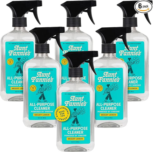Aunt Fannie's All Purpose Household Cleaner, Multi-surface Spray, Powered by Vinegar for Kitchen, Bath, Windows and Countertops, Lemon Scent (Pack of 6)