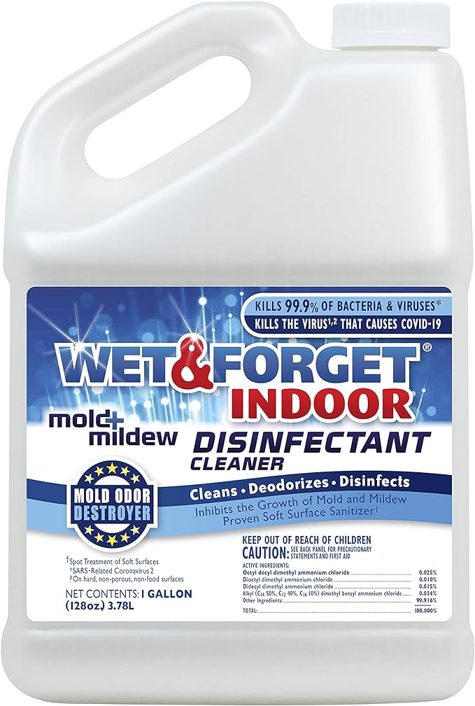 Wet & Forget Indoor Mold and Mildew All-Purpose Cleaner Deodorizes, Disinfects, Kills 99.9% of Bacteria and Viruses, Refill, 128 Fl. Oz.