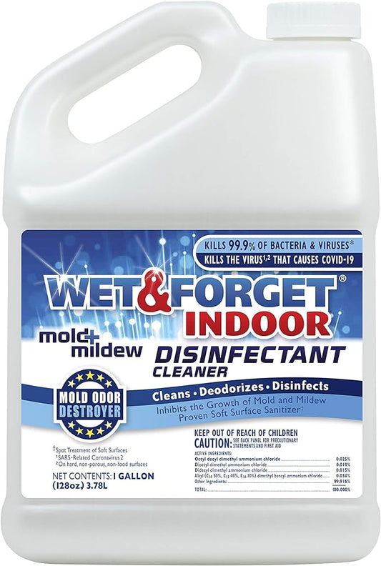Wet & Forget Indoor Mold and Mildew All-Purpose Cleaner Deodorizes, Disinfects, Kills 99.9% of Bacteria and Viruses, Refill, 128 Fl. Oz.