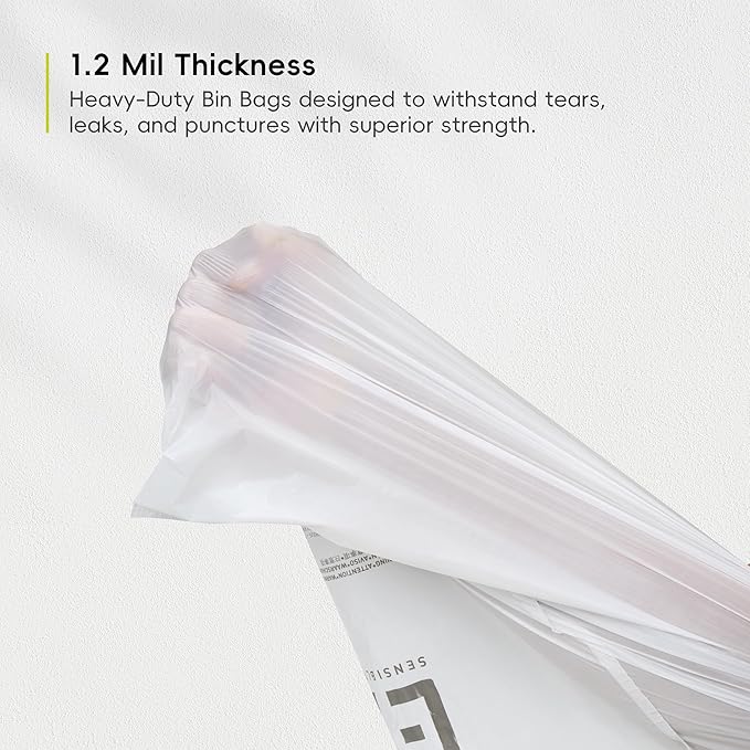 EKO 8 Gallon / 30.3 Liter,100 Count Drawstring Trash Bags, Extra-Strong Unscented Garbage Bags, Easy-Dispense Roll for Kitchen & Household Use, Resists Tears, Leaks and Punctures, Code F-1, White