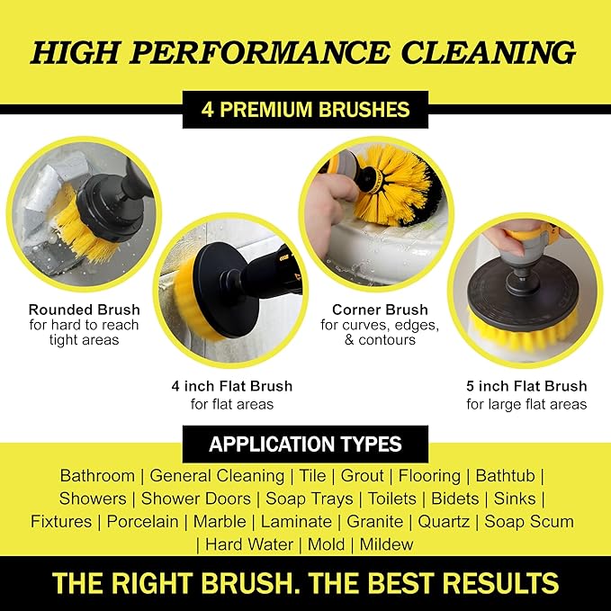 Nylon Drill Brush Attachment Set for Bathroom Cleaning - Power Scrubber Brush Kit for Bathtub, Shower, Tile, and Grout - All-Purpose Household Cleaning Brushes for Drill - Electric Grout Cleaner Kit