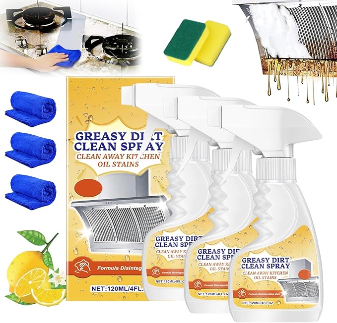 2025 New Greasy Dirt Clean Spray, Multifunctional Powerful Kitchen Foam Cleaner, Fast Foaming and Stain Removing, Heavy Oil Stain Cleaner Kitchen for Oven, Stove, Range Hood (3pcs)