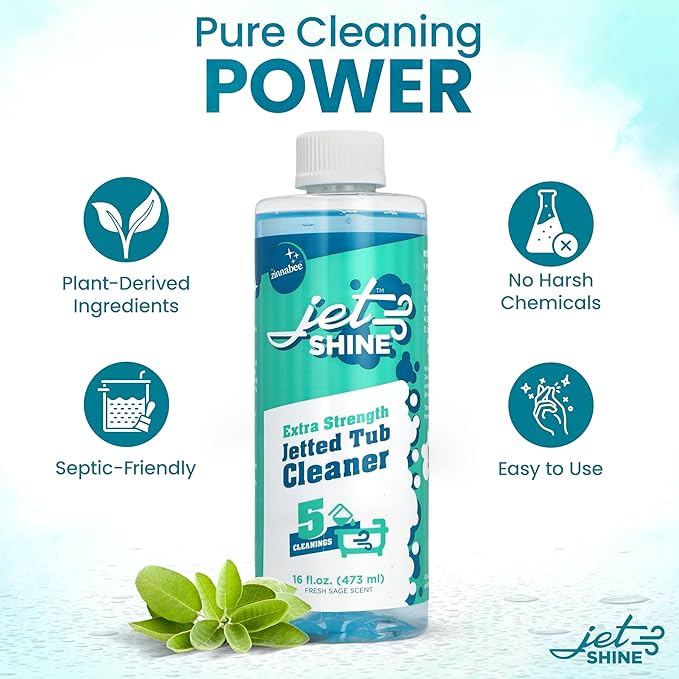 Jetted Tub Cleaner for Jacuzzi, Bathtubs, Whirlpools - 1 Pack, 16oz Sage Scented Jacuzzi Tub Cleaner to Help Clean Dirt and Soap Buildup, 5 Cleanings per Bottle