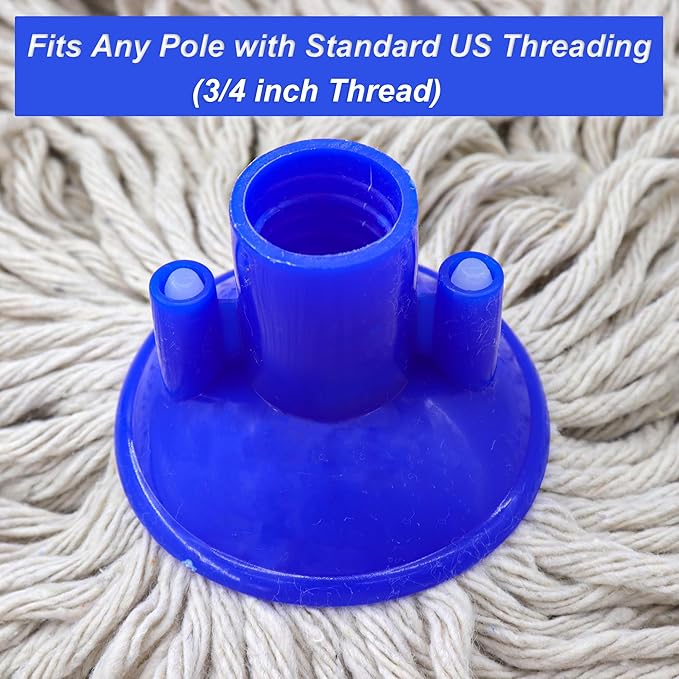 Cotton String Screw on Mop Replacement Head Compatible with All Standard US Threading Pole (Acme 3/4 inch Thread) - 2 PCS