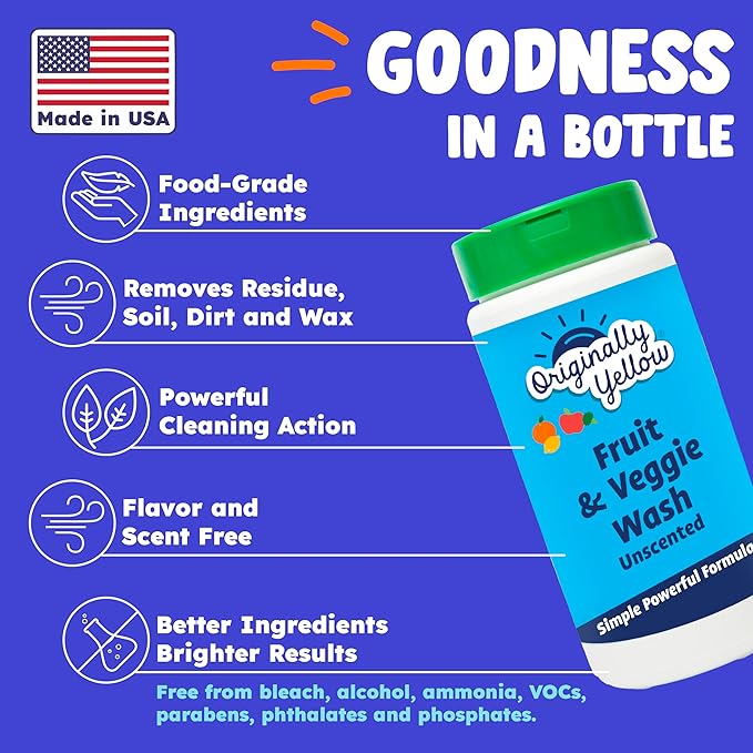 Originally Yellow USA Made All-Purpose Fruit And Vegetable Wash | Food-Grade Fruit and Veggie Wash With No Aftertaste | Powerful Cleaning & Safe Ingredients | Plant-Derived Produce Cleaner | 2 lb