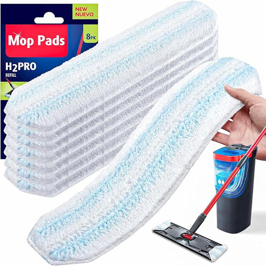 AIR U+ Mop Replacement Pads for O Cedar H2prO Flat Mop System, 8 Pack Mop Pads, Machine Washable Reusable Microfiber Mop Heads Replacements for O-Cedar H2Pro Refills Clean for ALll Floors Types