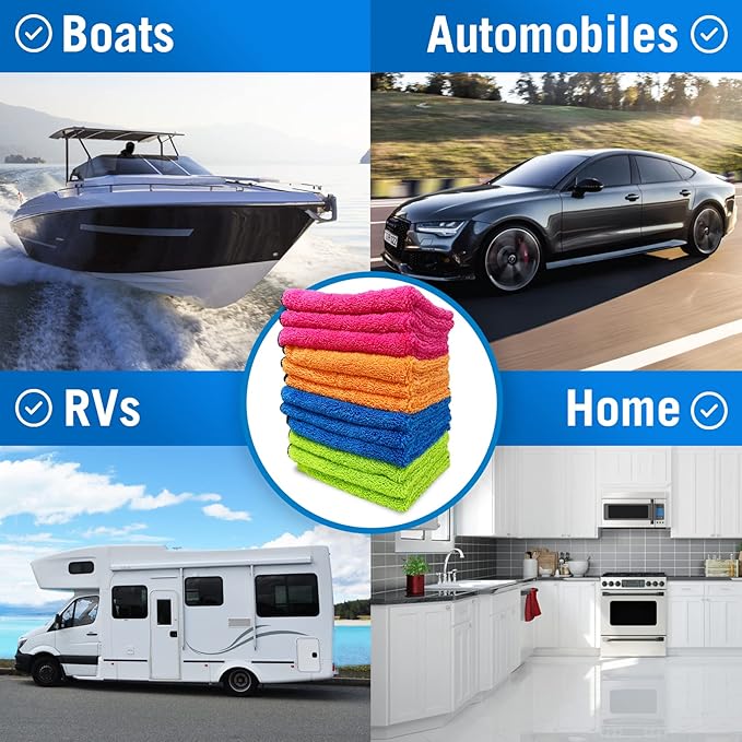 12 Pack Microfiber Cloth Kit, Lint-Free Cleaning Towels for Cars, Boats, and Home, Thick Large Microfiber Cleaning Cloths, Bulk Set