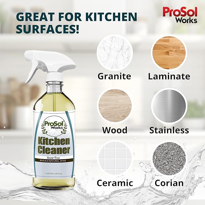 Kitchen Cleaner 16 oz - Daily Cleaning Spray for Countertops, Sink, Cabinets, Appliances, & Stainless Steel Cleaner Revealing Natural Shine & Refreshing Scent - Safe on All Surface