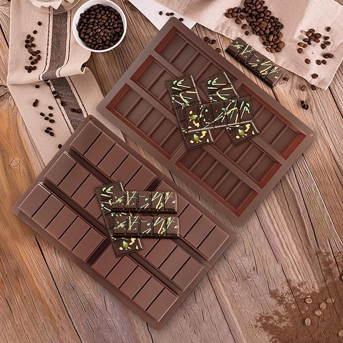 2 Pack Deep Silicone Chocolate Bar Molds - Non-Stick Candy Bar mold, Reusable Chocolate Molds for Dubai Pistachio Chocolate, Protein & Energy Bars, DIY Gifts and Homemade Snacks, Wax Melts