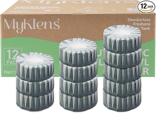 Toilet Bowl Cleaner Tablets, Automatic Toilet Bowl Cleaners, Long-Lasting Toilet Tabs Drop in Tank for Deodorizing & Descaling, Green, 12 Packs