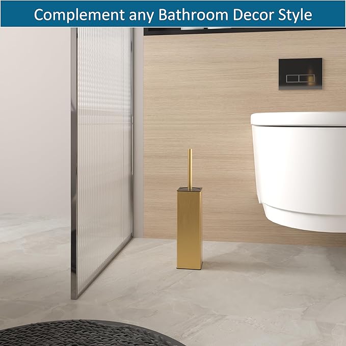 BVL Toilet Brush and Hoder Set Brushed Gold Freestanding for Bathroom