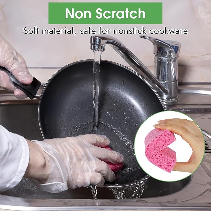 12 PCS Dish Sponges Kitchen, Non Scratch Cleaning Sponge for Non Stick Cookware, Natural Compressed Cellulose Wash Scrub for Household Bathroom, Soft Washing Scrubbers (Multicolor)