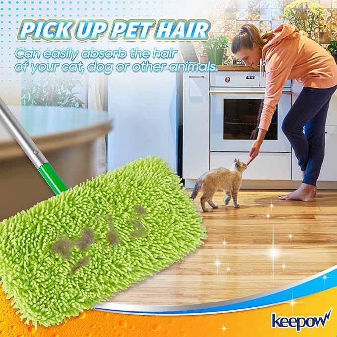 KEEPOW Reusable Mop Pads Compatible with Swiffer Sweeper Mop, Microfiber Dry Sweeping Cloths, Washable Wet Pads Refills Mopping Cloth Refills for Hardwood Floor Cleaning, 4 Pack