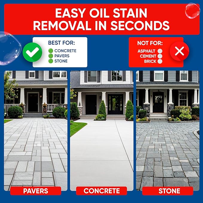 Oil Spots Gone - Concrete Cleaner & Oil Stain Remover - Oil Eater Degreaser, Driveway Cleaner for Automotive oil Stains on Concrete, Pavers, and Stone Surfaces. Spray and Restore Stain Remover