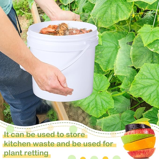 Leinuosen 8 Pcs Plastic Bucket with Handle and Lid Durable Heavy Duty Food Safe Bucket Pail Container for Multipurpose Storage Paint Art Crafts Projects, BPA Free(1.3 Gallon,White)