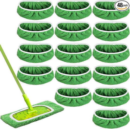 Nuogo 48 Pack Reusable Wet Mop Pads Refills Compatible with Swiffer Sweeper Mops Household Cleaning Tools Washable Mop Pads for Wet & Dry Use