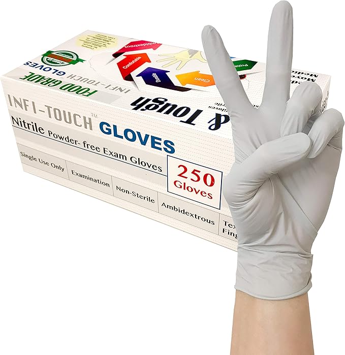 Disposable Gloves - Food Safe, Lite Duty Nitrile Gloves, Lite & Tough, (250 Count)