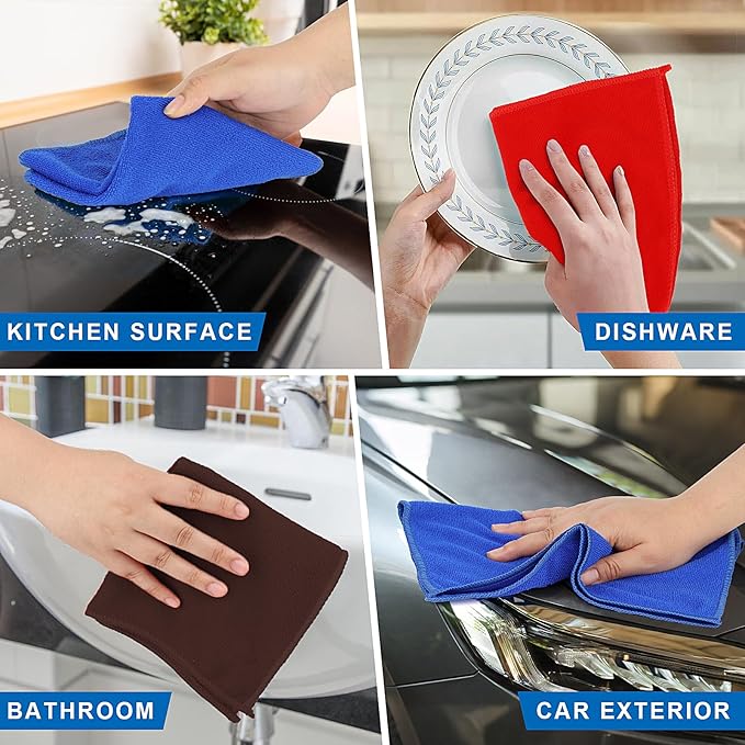 Microfiber Cleaning Cloths – 150 Pack, 12"x12" Ultra Soft & Lint-Free Cleaning Towels for Kitchen, Car, Glass, Window & Home – Reusable Microfiber Rags