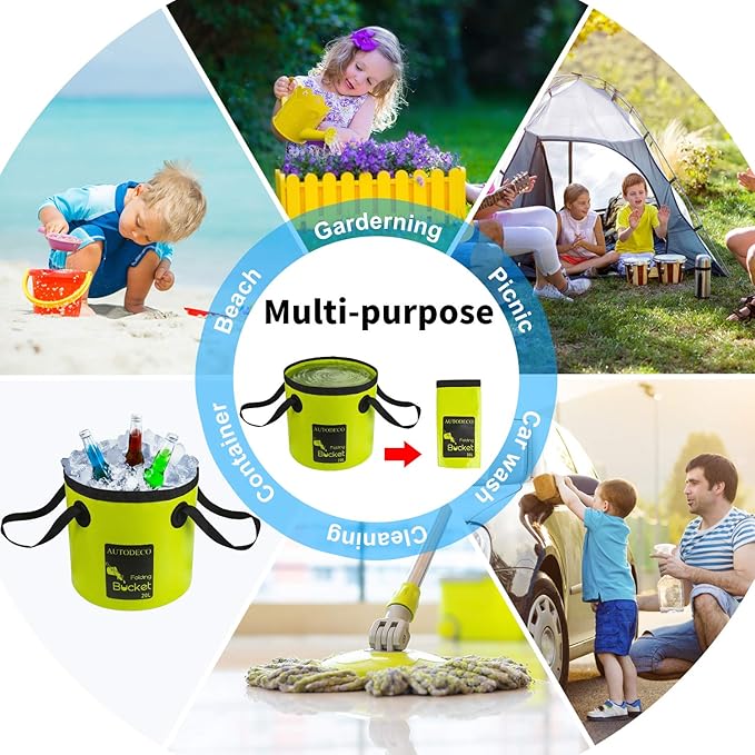 AUTODECO Collapsible Bucket 5 Gallon Container Folding Water Bucket Portable Wash Basin 20L